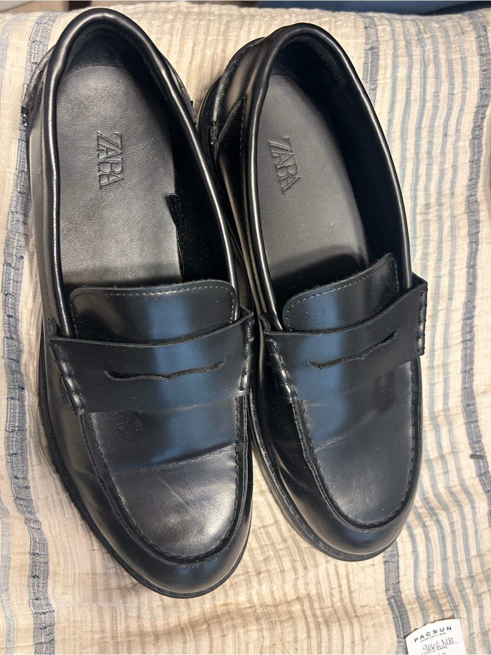 Zara Black Leather Penny Loafers - Sleek Slip-On Style